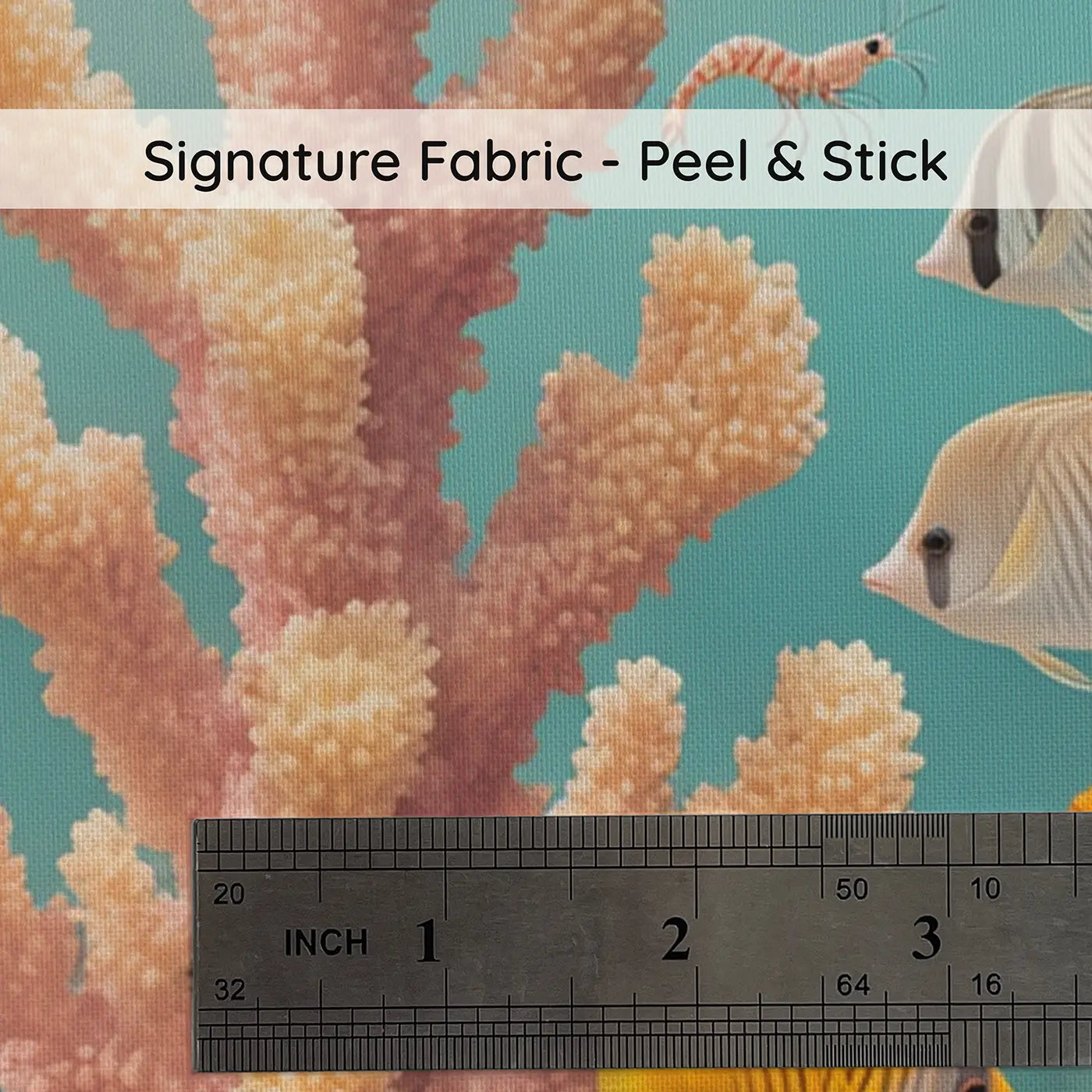 Fabric texture close-up of Coral Tower Fish Rainbow Wallpaper Mural by Whimsy Tots