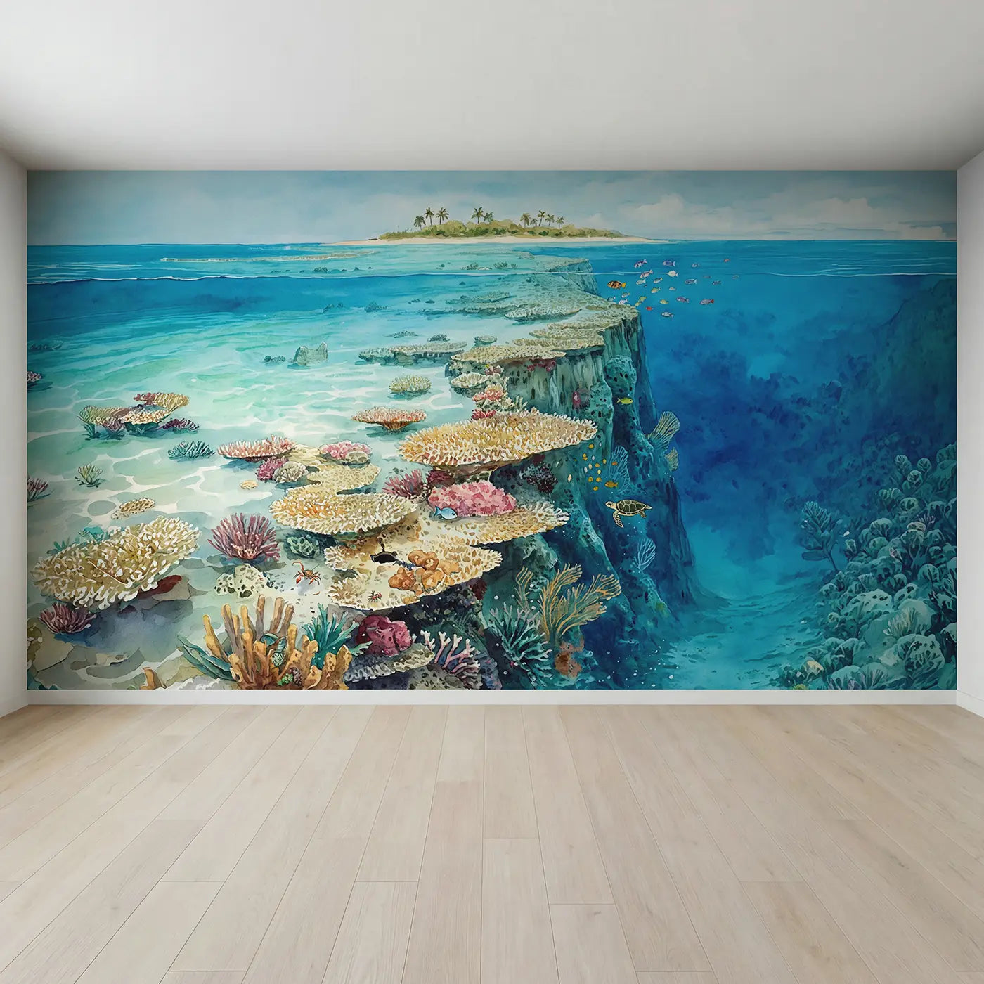 Full view of Coral Atoll Cross Section Wallpaper Mural by Whimsy Tots
