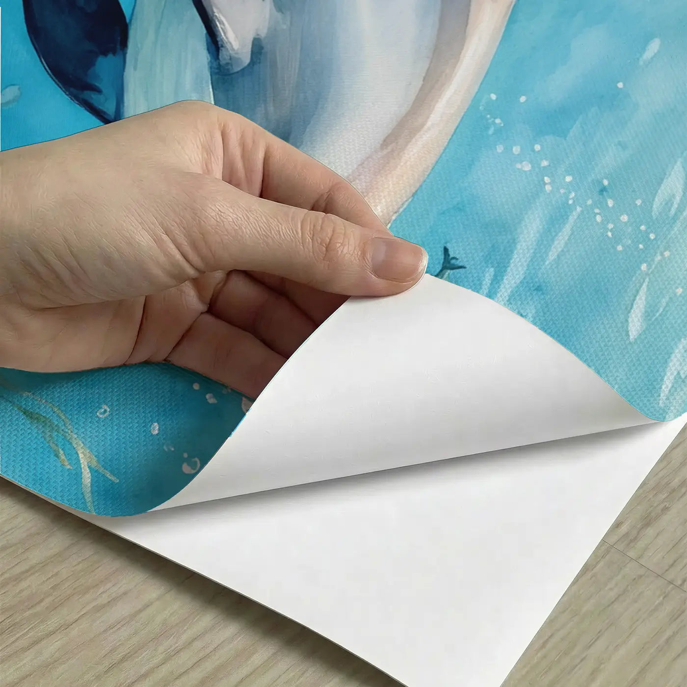 Peel-and-stick detail of Mother and Baby Dolphin Wallpaper Mural by Whimsy Tots