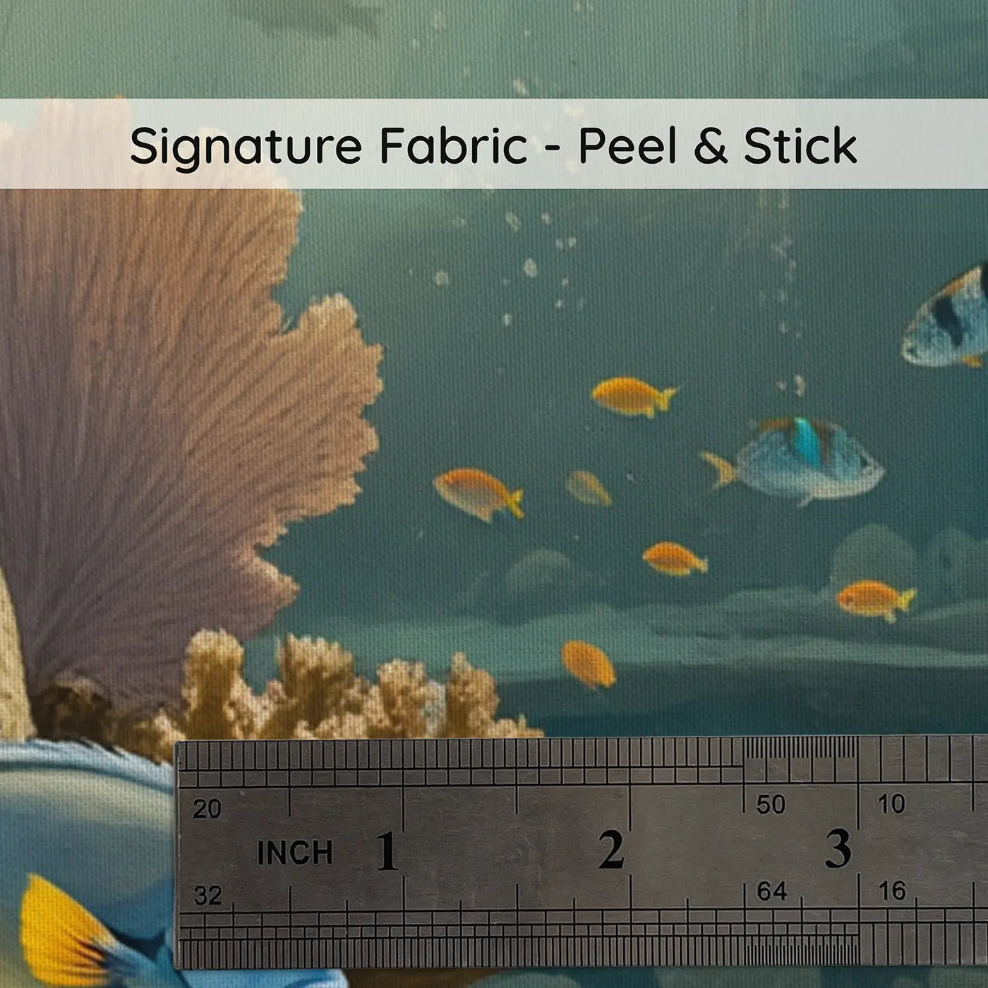Fabric texture close-up of Coral Reef Cleaning Station Wallpaper Mural by Whimsy Tots
