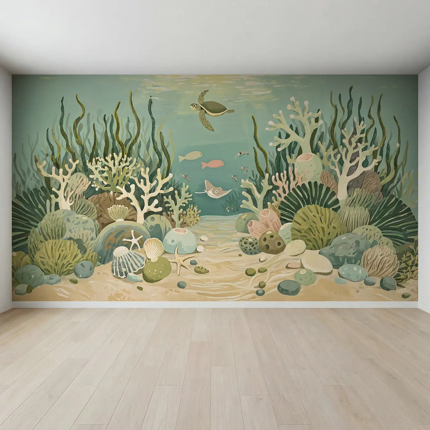 Full view of Gentle Sea Turtle Nursery Wallpaper Mural by Whimsy Tots