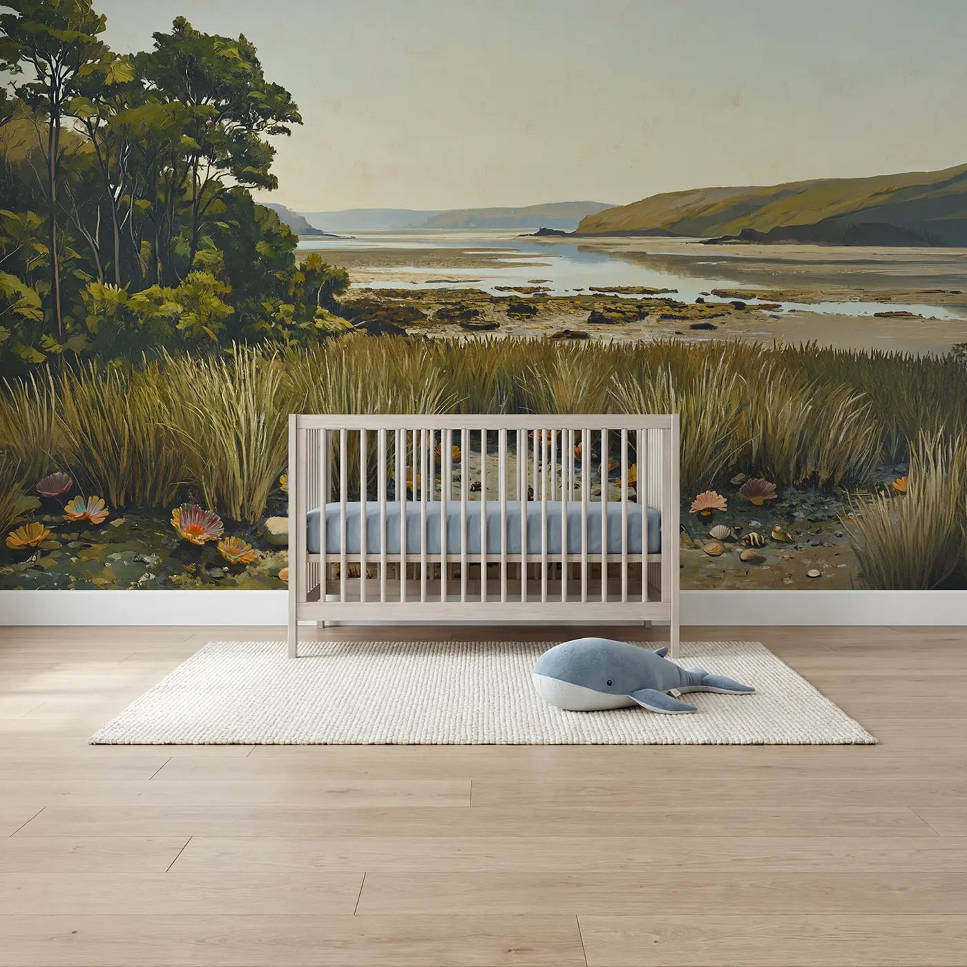painted reef flat low tide ocean wallpaper mural for nursery by Whimsy Tots