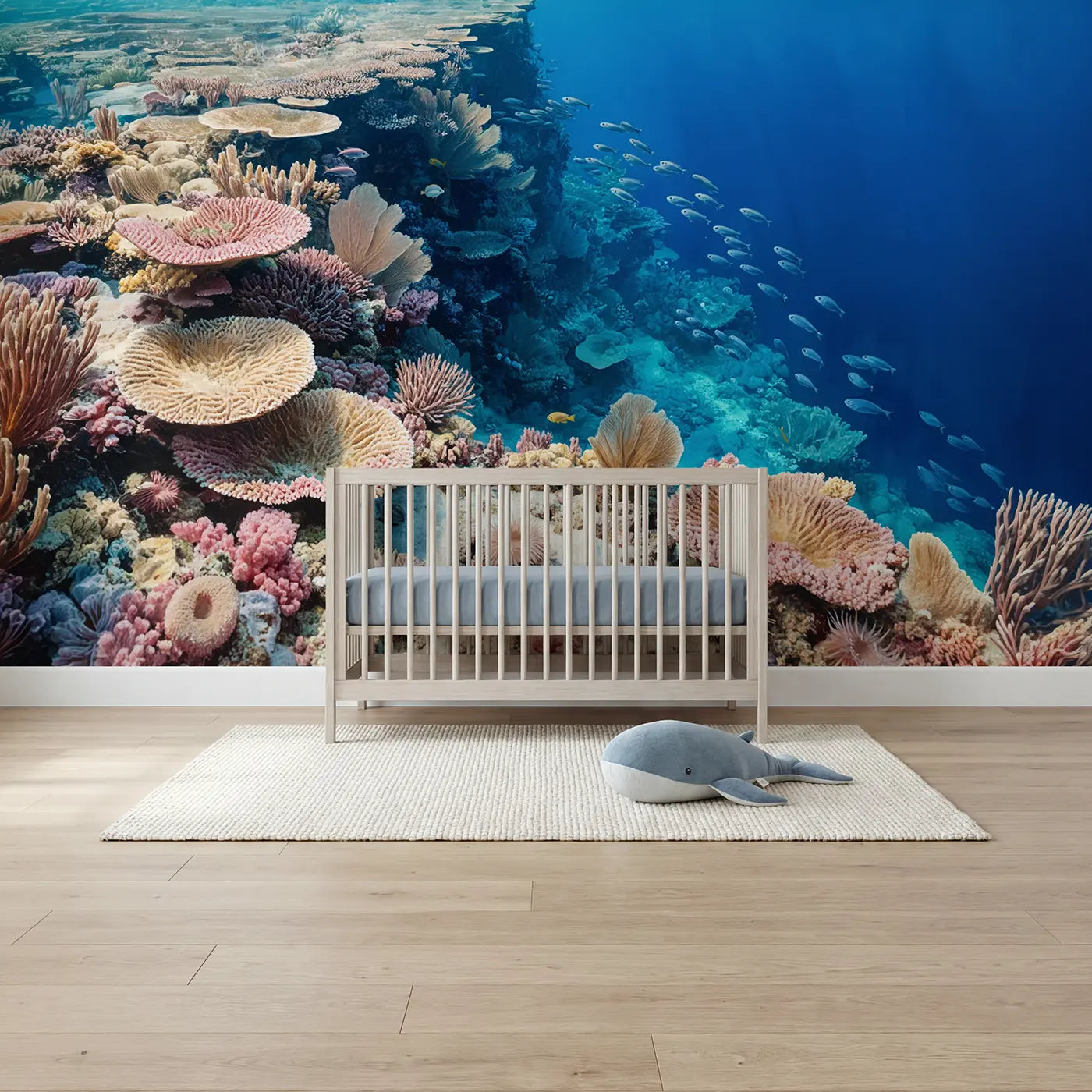 Soft Pastel coral reef drop off wallpaper mural for kids room by Whimsy Tots
