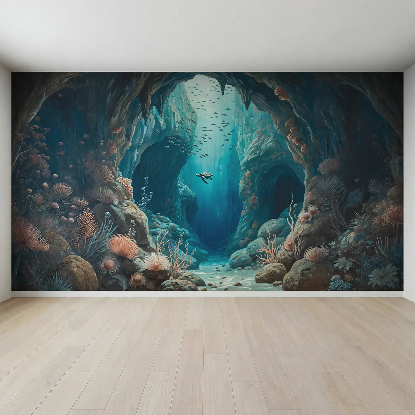 Full view of Underwater Cavern Light Wallpaper Mural by Whimsy Tots