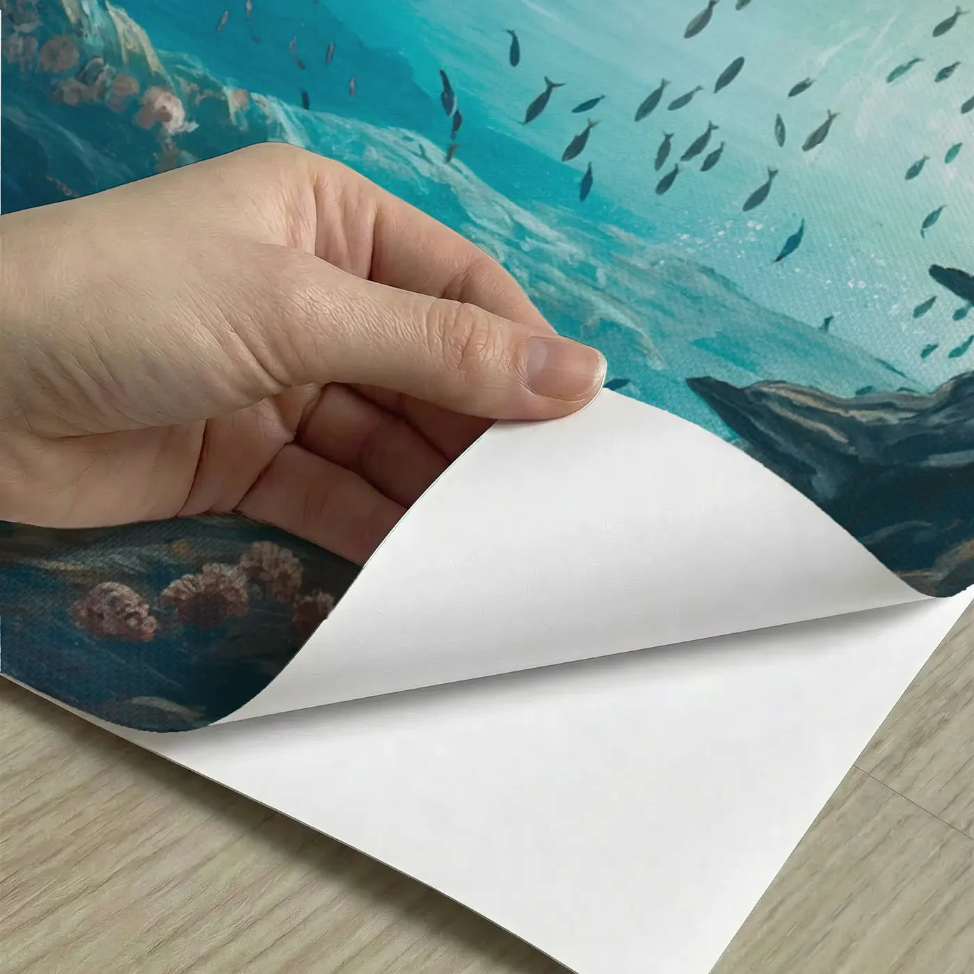 Peel-and-stick detail of Underwater Cavern Light Wallpaper Mural by Whimsy Tots
