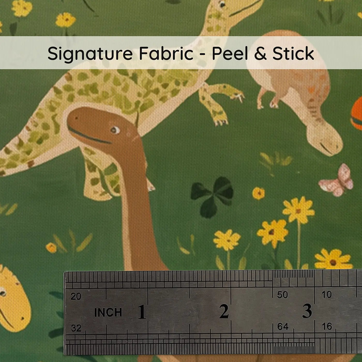 Fabric texture close-up of Baby Dinosaurs Playing Fern Wallpaper Mural by Whimsy Tots