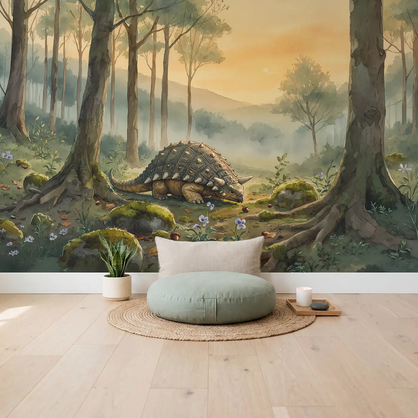 Ankylosaurus Armored Shell Closeup Wallpaper Mural in playroom setting by Whimsy Tots