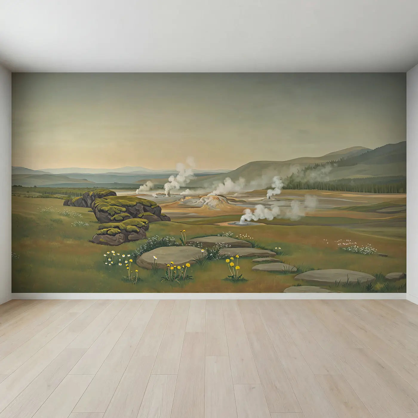 Full view of Geyser Field Prehistoric Setting Wallpaper Mural by Whimsy Tots