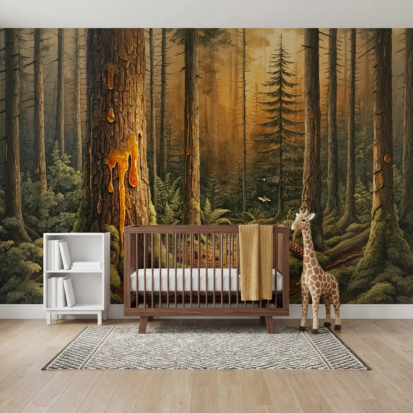 Storybook fern prehistoric wallpaper mural for kids room by Whimsy Tots