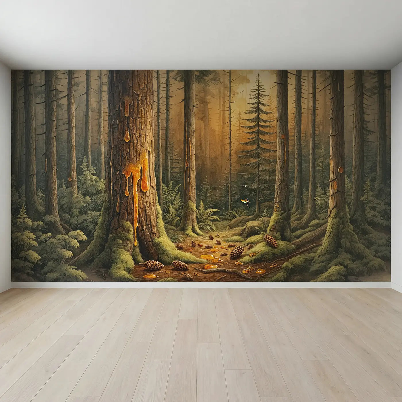 Full view of Amber Resin Forest Wallpaper Mural by Whimsy Tots