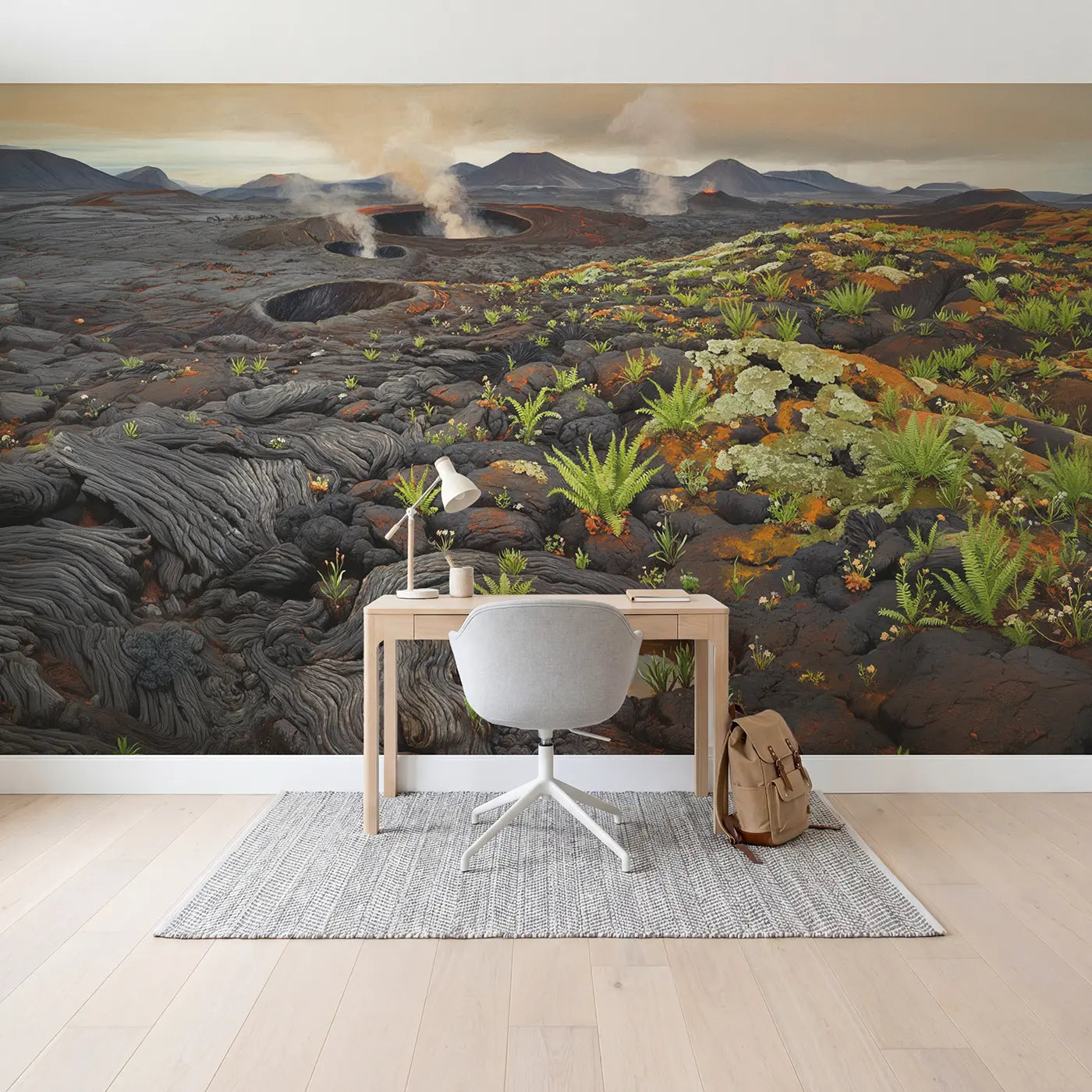 Volcanic New Growth Landscape Wallpaper Mural in playroom setting by Whimsy Tots