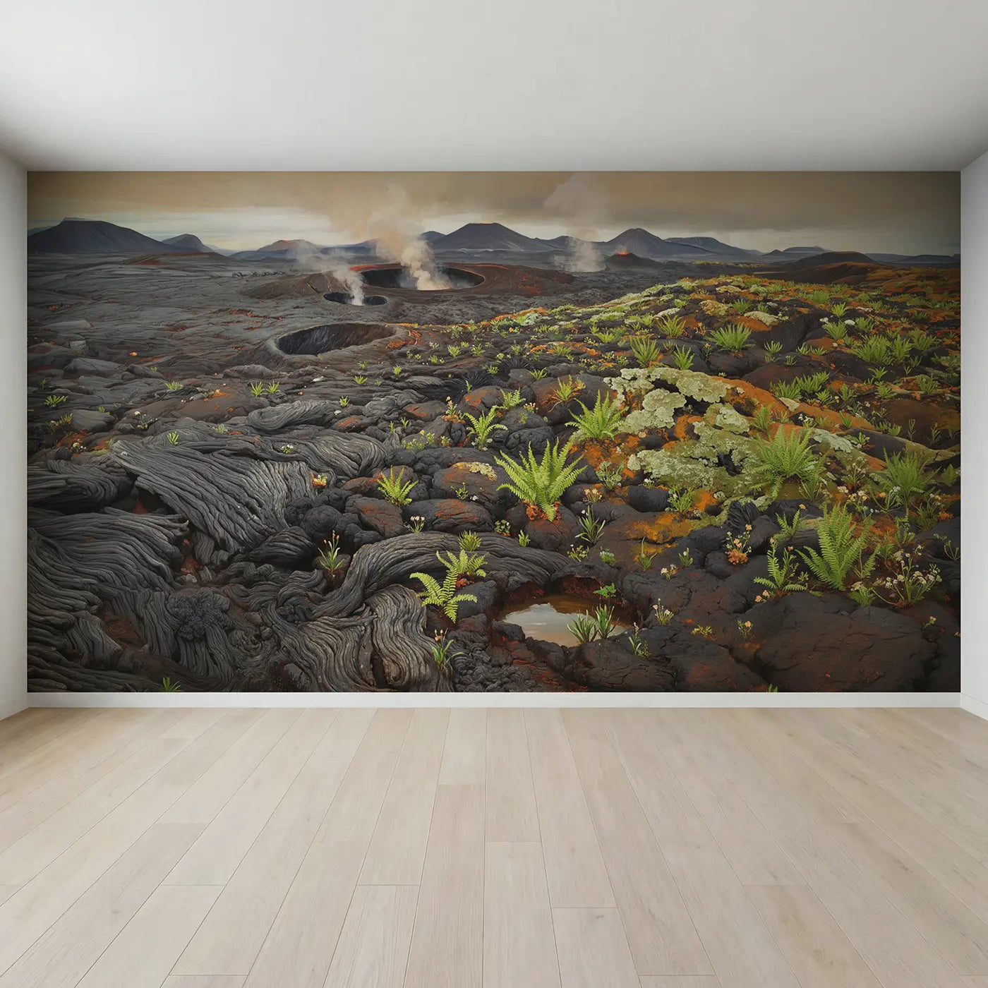 Full view of Volcanic New Growth Landscape Wallpaper Mural by Whimsy Tots