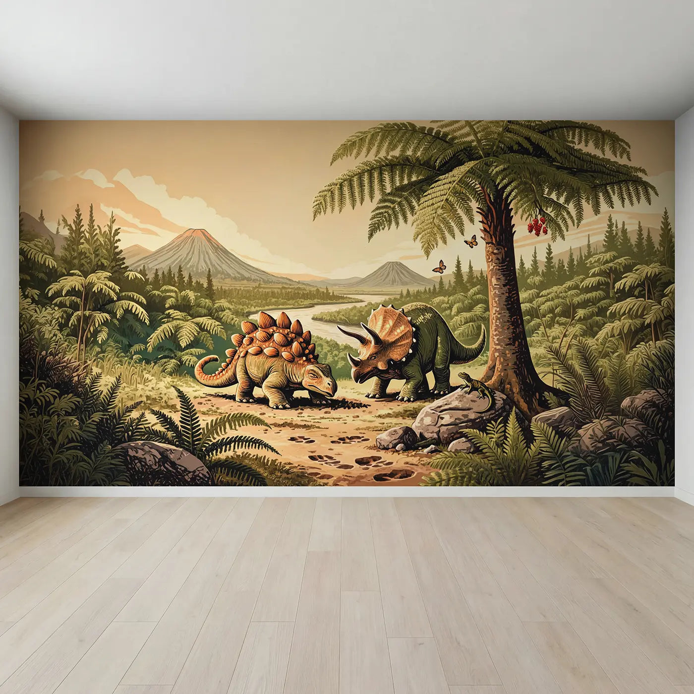 Full view of Dinosaur Shade Rest Afternoon Wallpaper Mural by Whimsy Tots