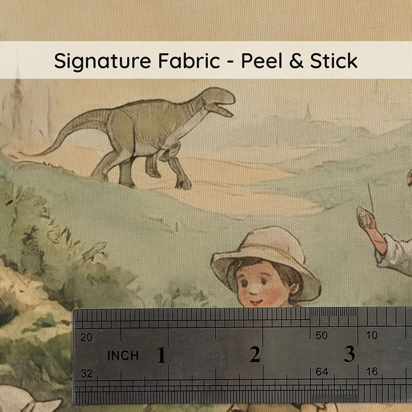 Fabric texture close-up of Brontosaurus Passing Forest Creating Wallpaper Mural by Whimsy Tots