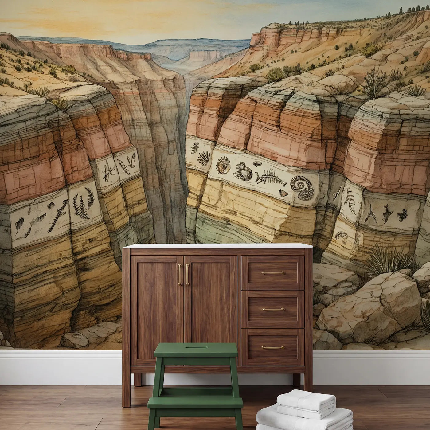 Fossil Canyon Layers Wallpaper Mural in playroom setting by Whimsy Tots