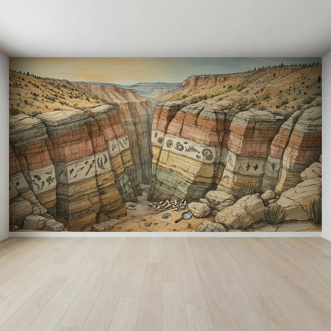 Full view of Fossil Canyon Layers Wallpaper Mural by Whimsy Tots