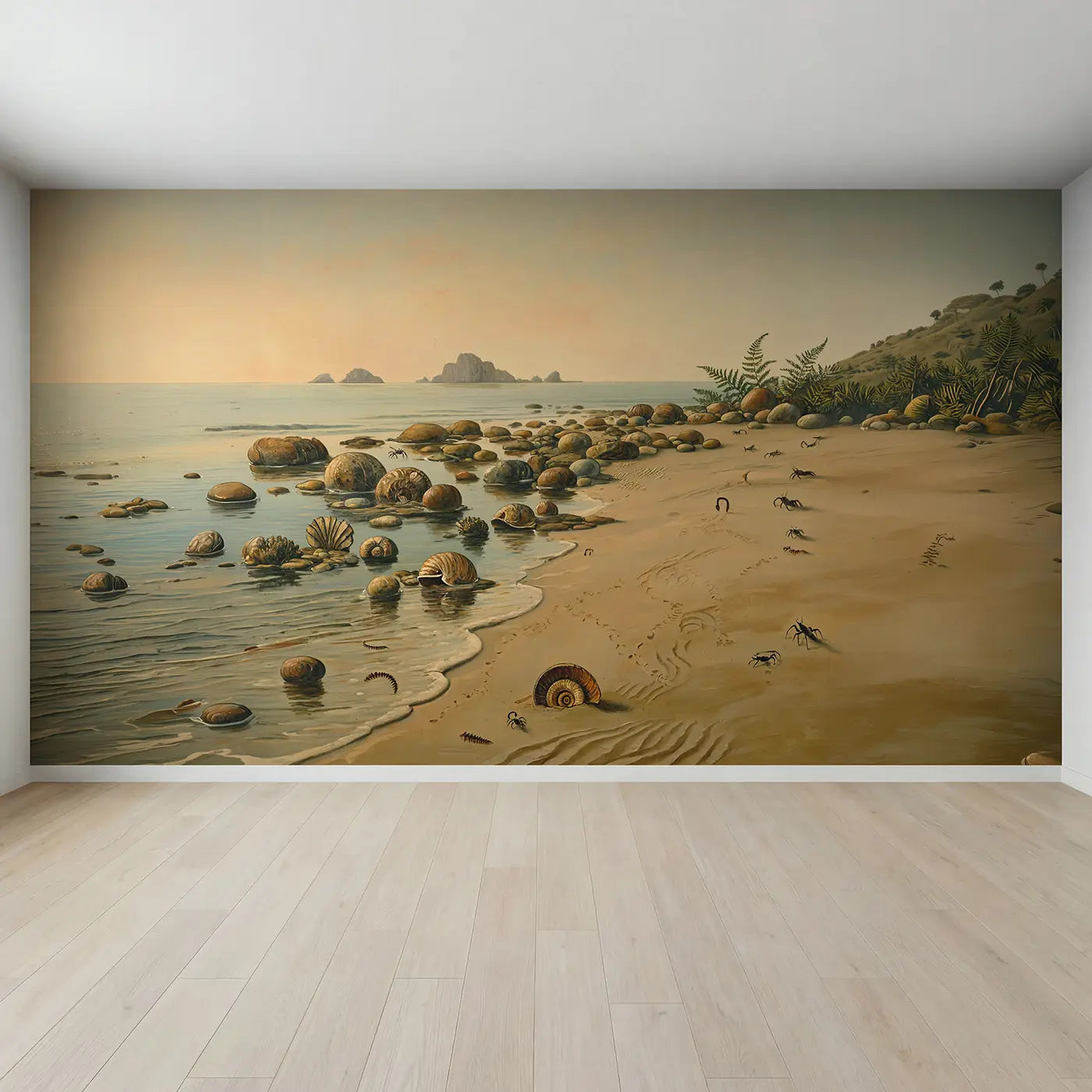 Full view of Prehistoric Shore Fossils Wallpaper Mural by Whimsy Tots