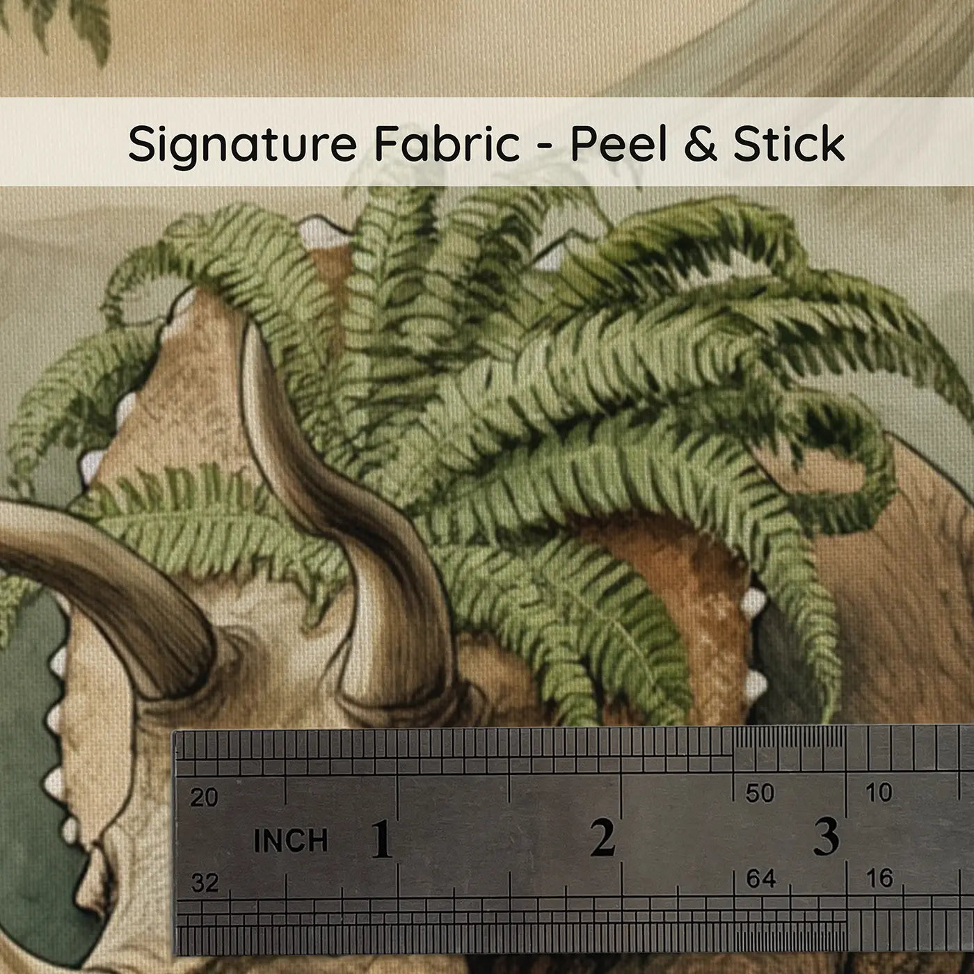 Fabric texture close-up of Fern Crown Triceratops Wallpaper Mural by Whimsy Tots