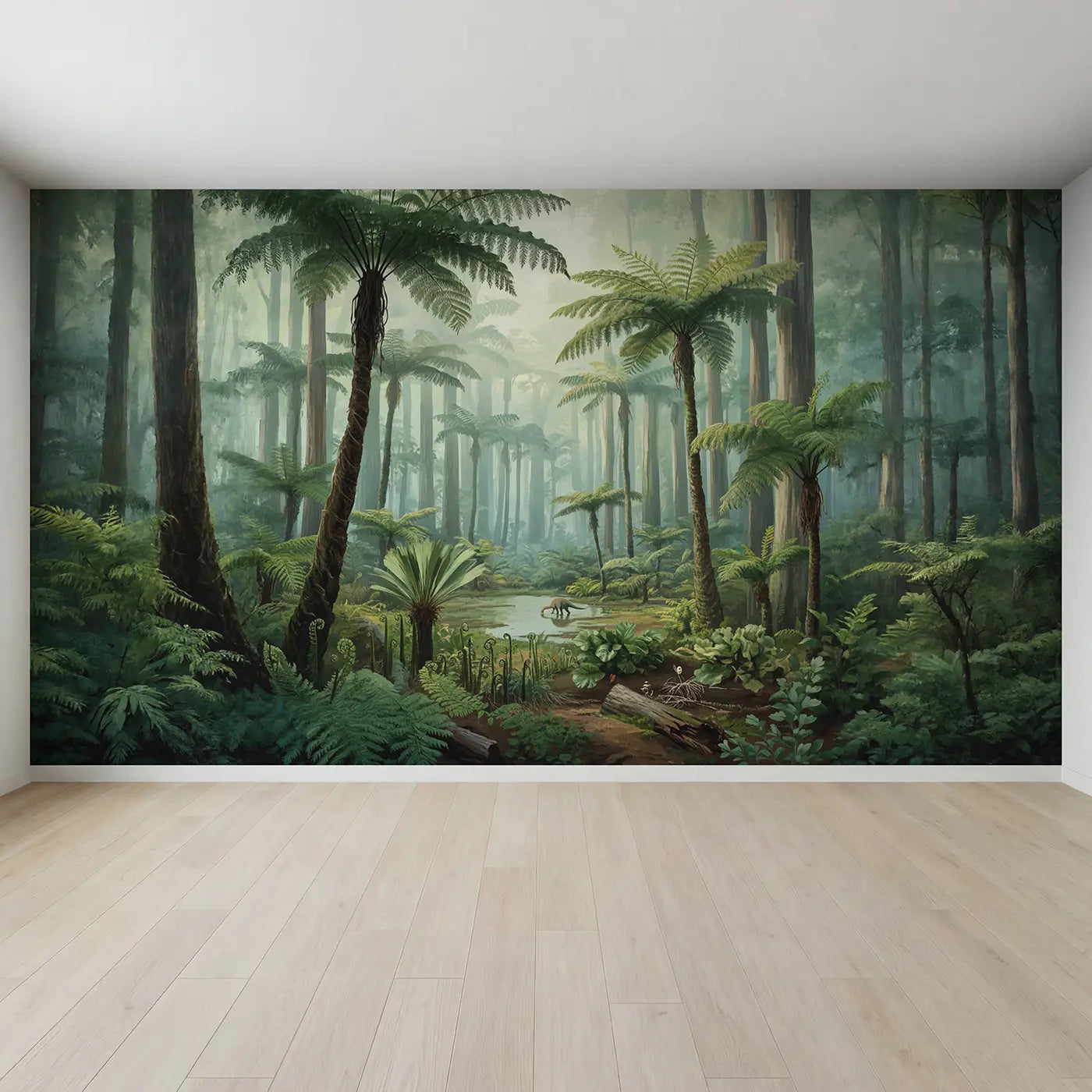 Full view of Jurassic Fern Forest Primeval Wallpaper Mural by Whimsy Tots