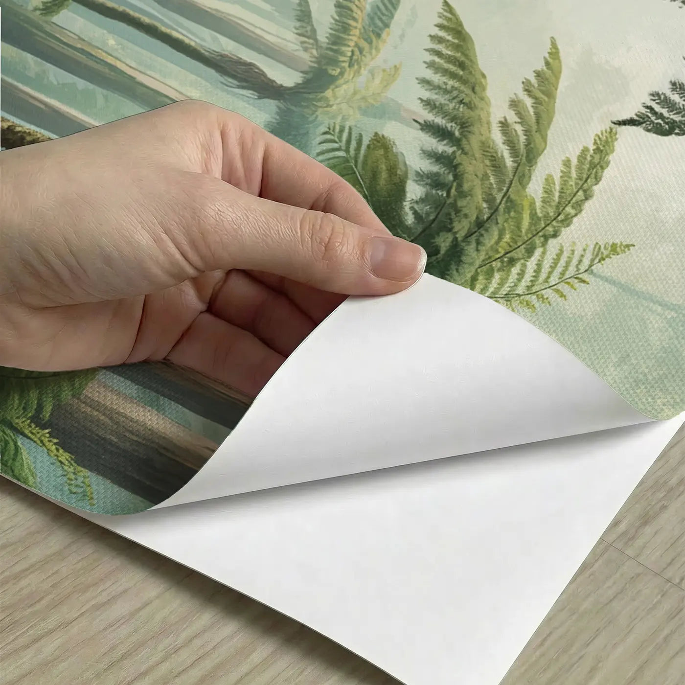 Peel-and-stick detail of Jurassic Fern Forest Primeval Wallpaper Mural by Whimsy Tots