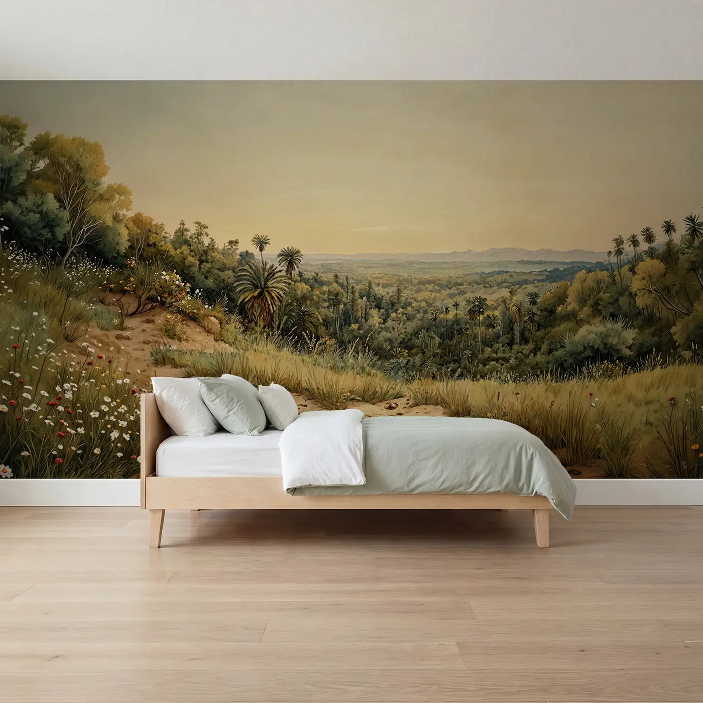 Storybook cycad horsetail prehistoric forest wallpaper mural for boys room by Whimsy Tots