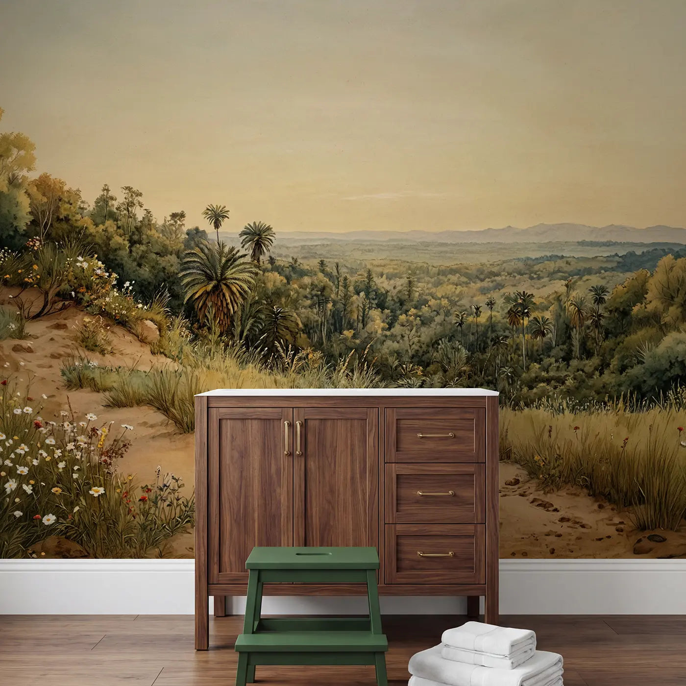 Dense Cycad Horsetail Forest Wallpaper Mural in playroom setting by Whimsy Tots