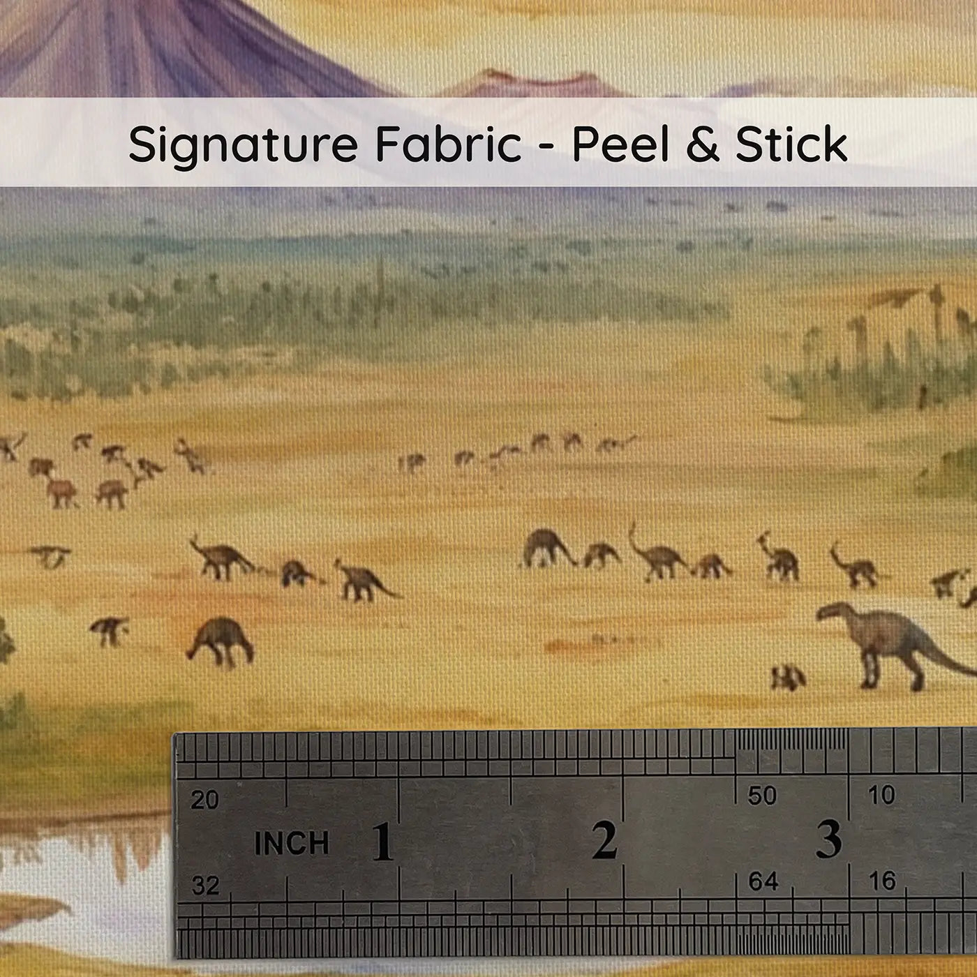Fabric texture close-up of Prehistoric Plains Panorama Wallpaper Mural by Whimsy Tots