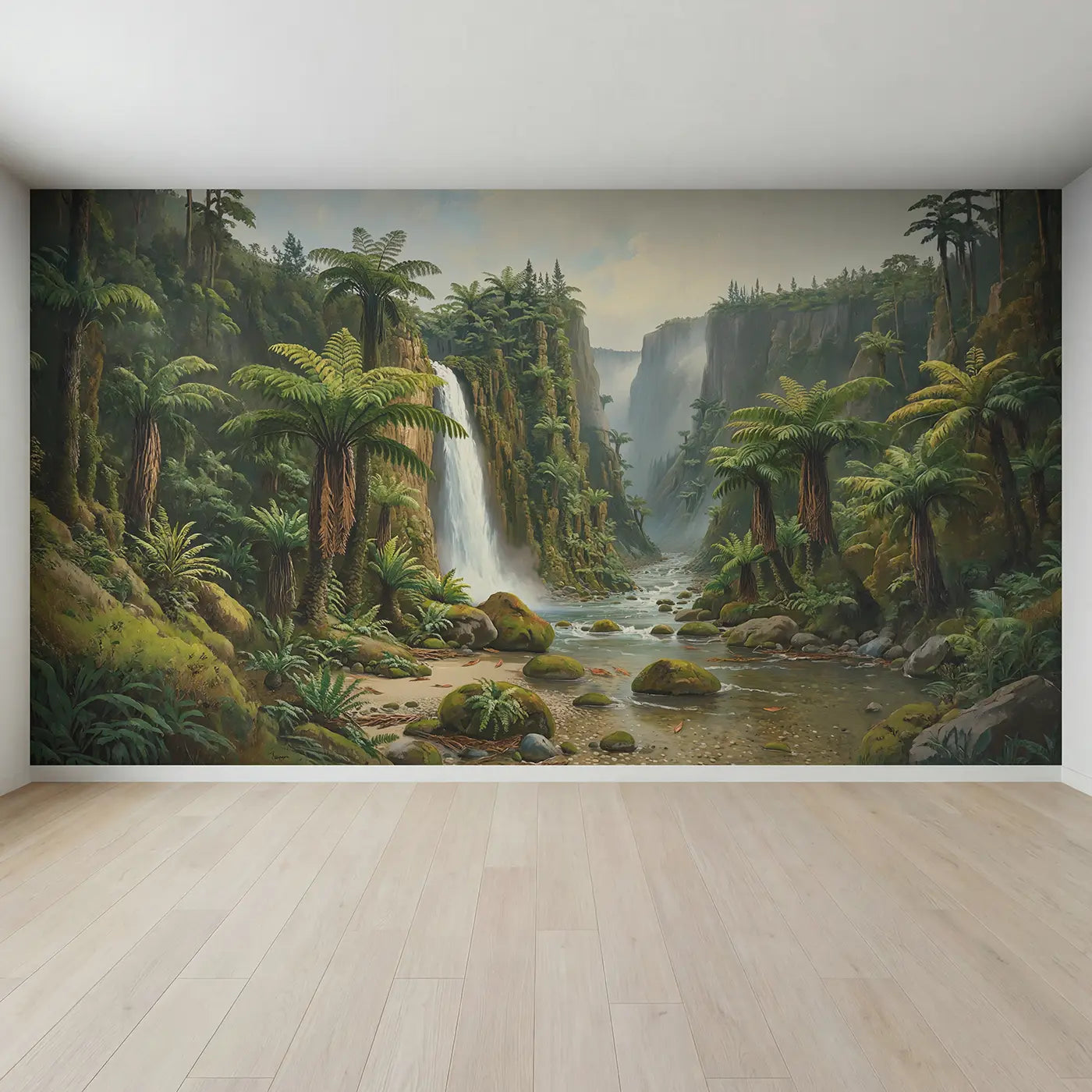 Full view of Prehistoric Fern Canyon Falls Wallpaper Mural by Whimsy Tots