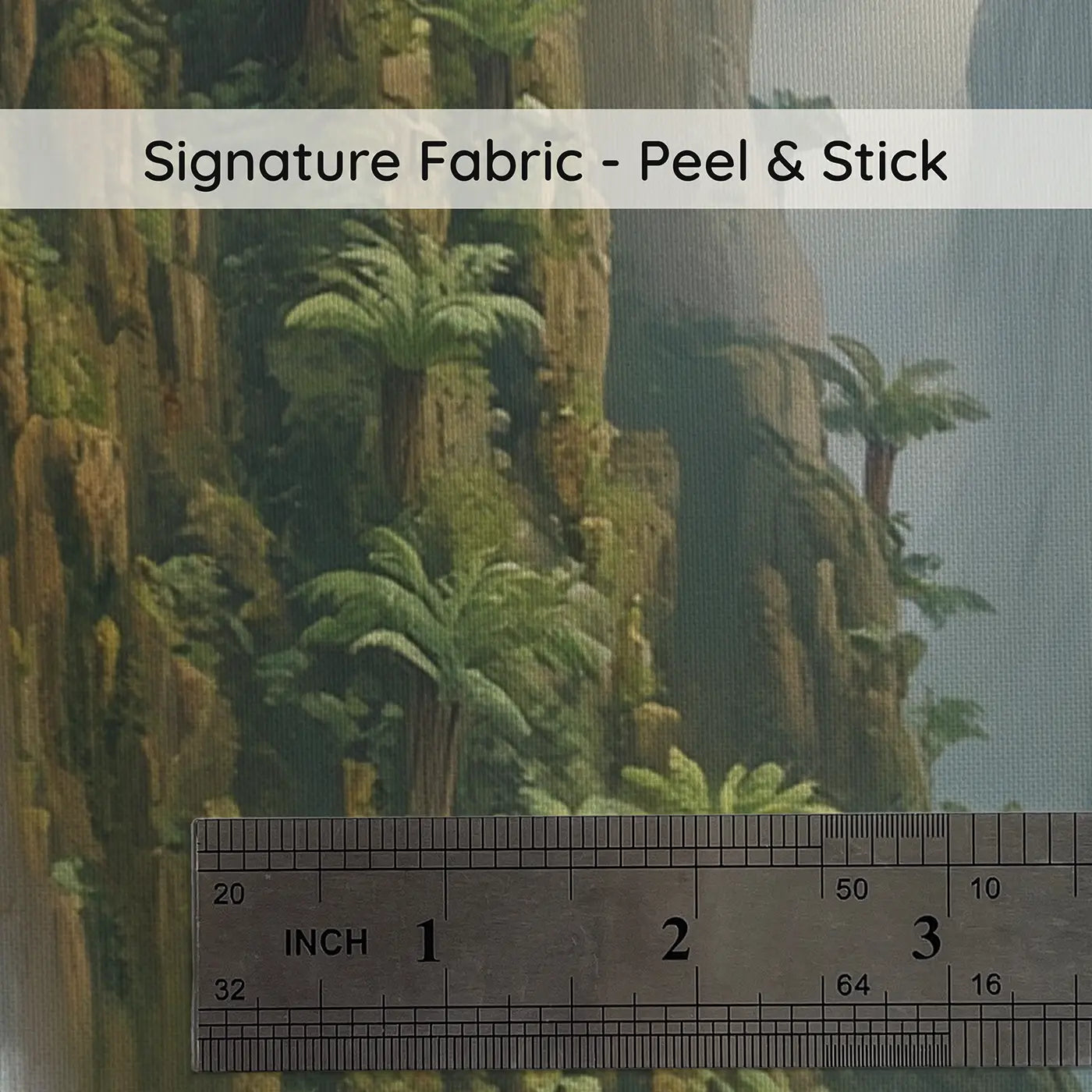 Fabric texture close-up of Prehistoric Fern Canyon Falls Wallpaper Mural by Whimsy Tots