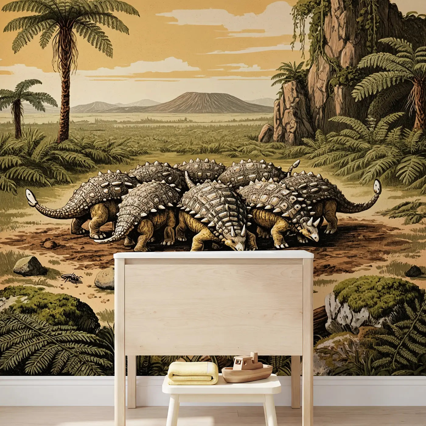 Ankylosaur Circle Guard Wallpaper Mural in playroom setting by Whimsy Tots