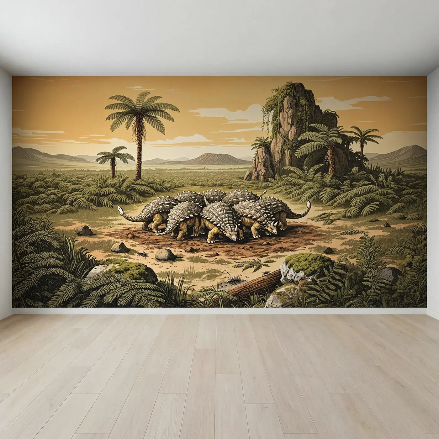 Full view of Ankylosaur Circle Guard Wallpaper Mural by Whimsy Tots
