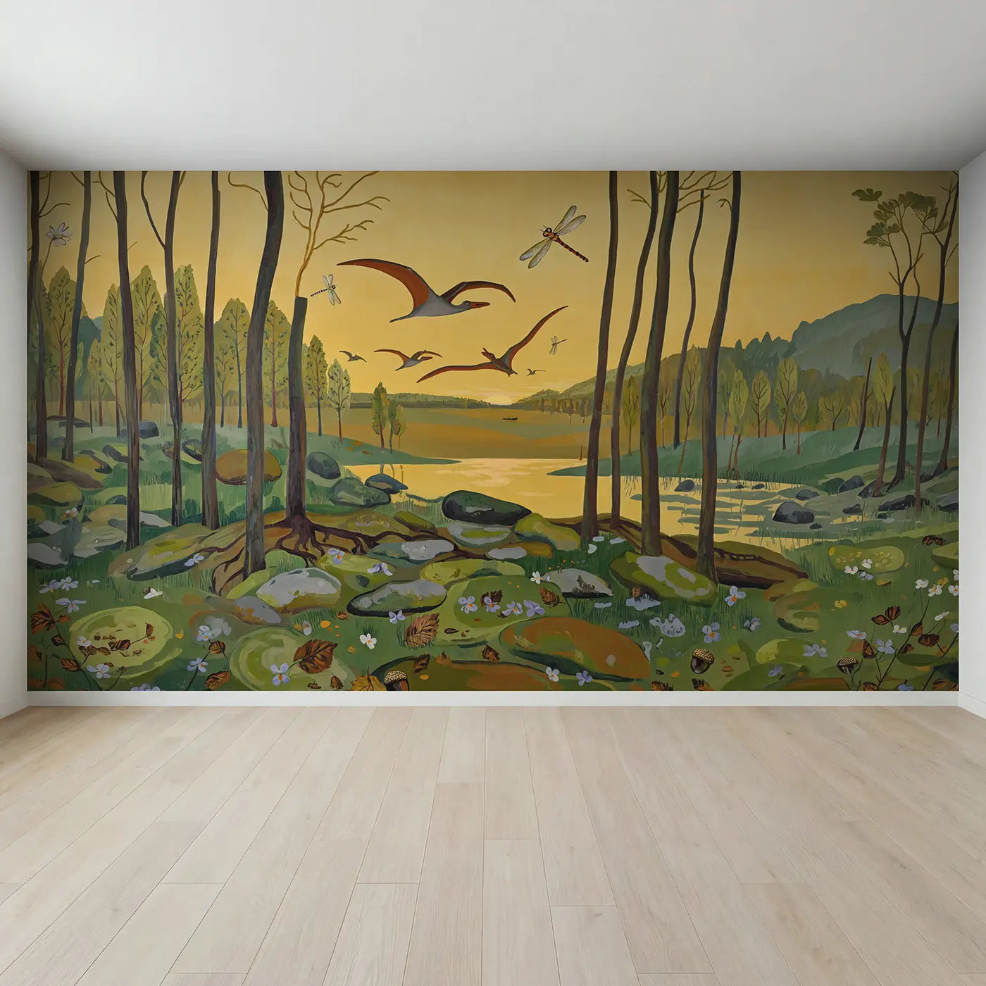 Full view of Pterodactyls Dragonflies Aerial Display Wallpaper Mural by Whimsy Tots