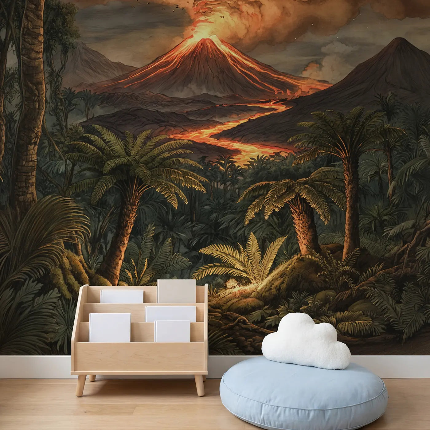 Volcanic Night Lava Glow Wallpaper Mural in playroom setting by Whimsy Tots