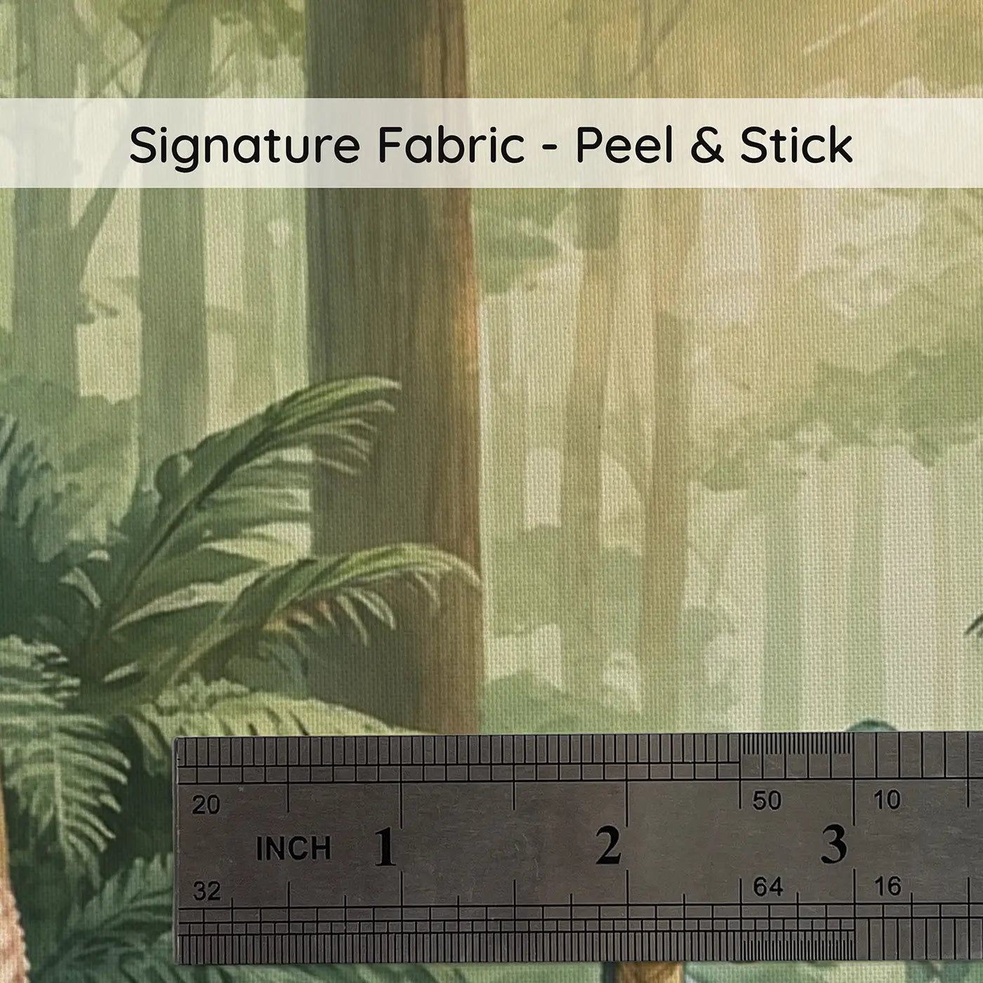 Fabric texture close-up of Dinosaur Forest Canopy Gathering Wallpaper Mural by Whimsy Tots