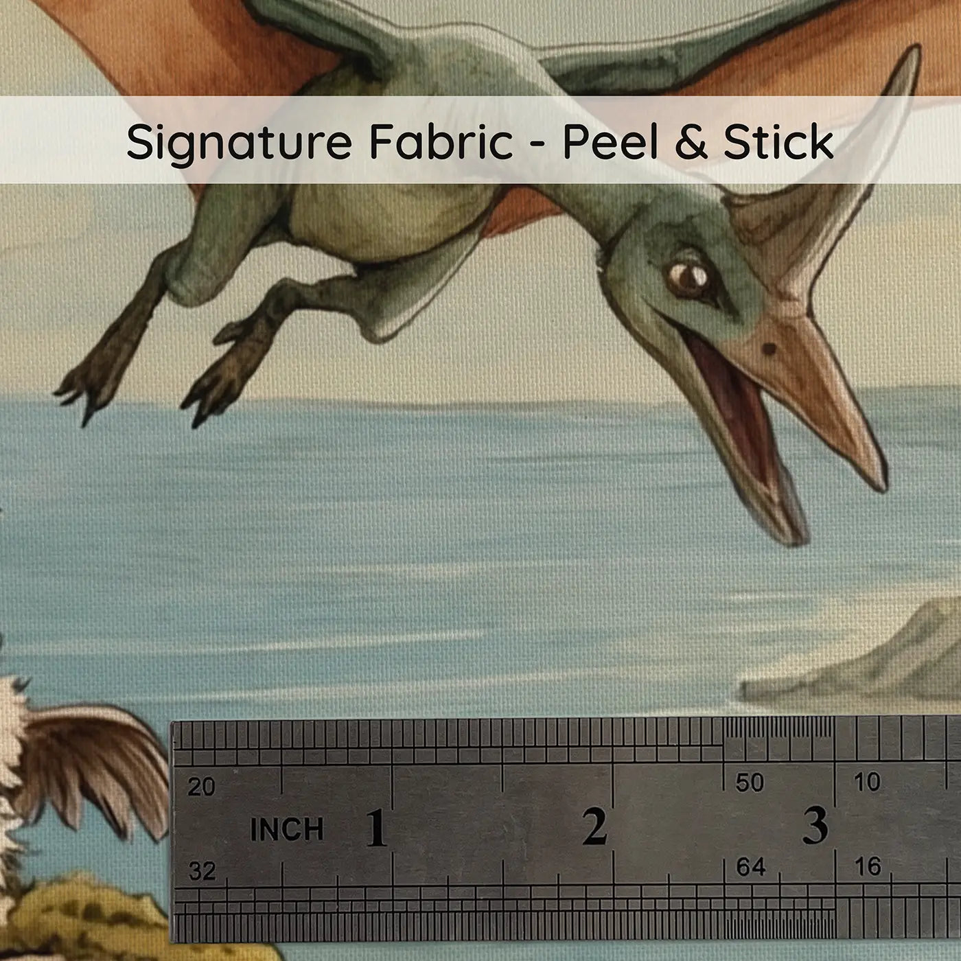 Fabric texture close-up of Pterodactyl Flying Lesson Cliff Wallpaper Mural by Whimsy Tots