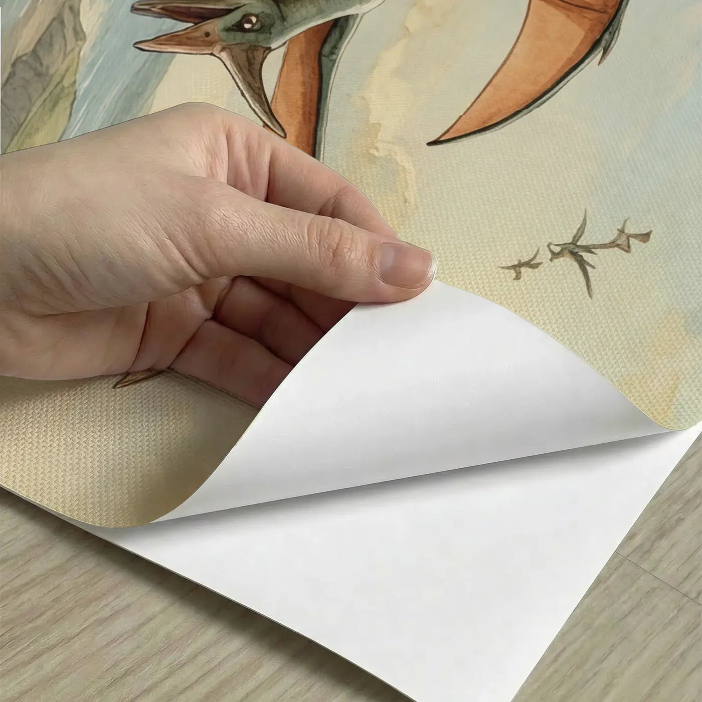 Peel-and-stick detail of Pterodactyl Flying Lesson Cliff Wallpaper Mural by Whimsy Tots