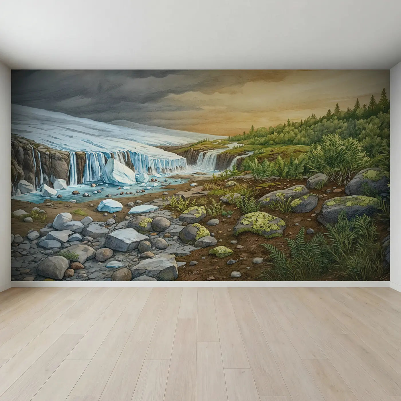 Full view of Ice Age Landscape Transition Wallpaper Mural by Whimsy Tots