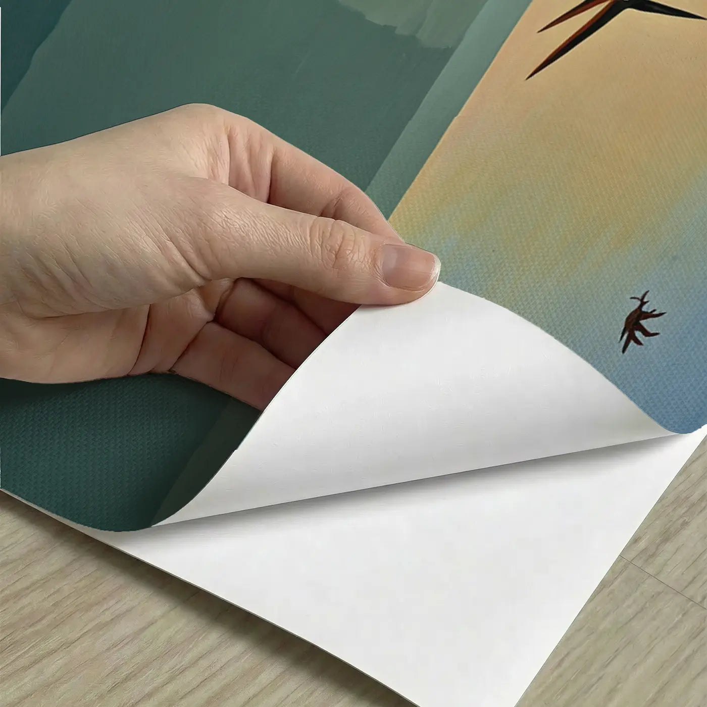 Peel-and-stick detail of Cliff Edge Pterodactyl Dawn Wallpaper Mural by Whimsy Tots