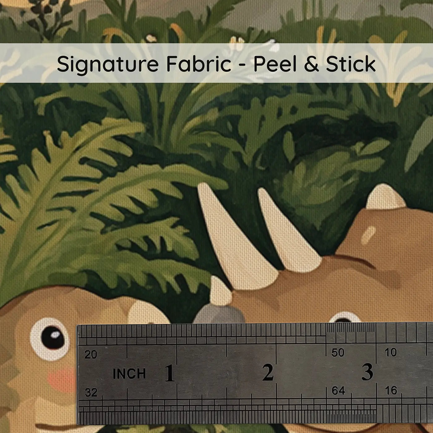 Fabric texture close-up of Baby Dinosaur First Friends Meadow Wallpaper Mural by Whimsy Tots