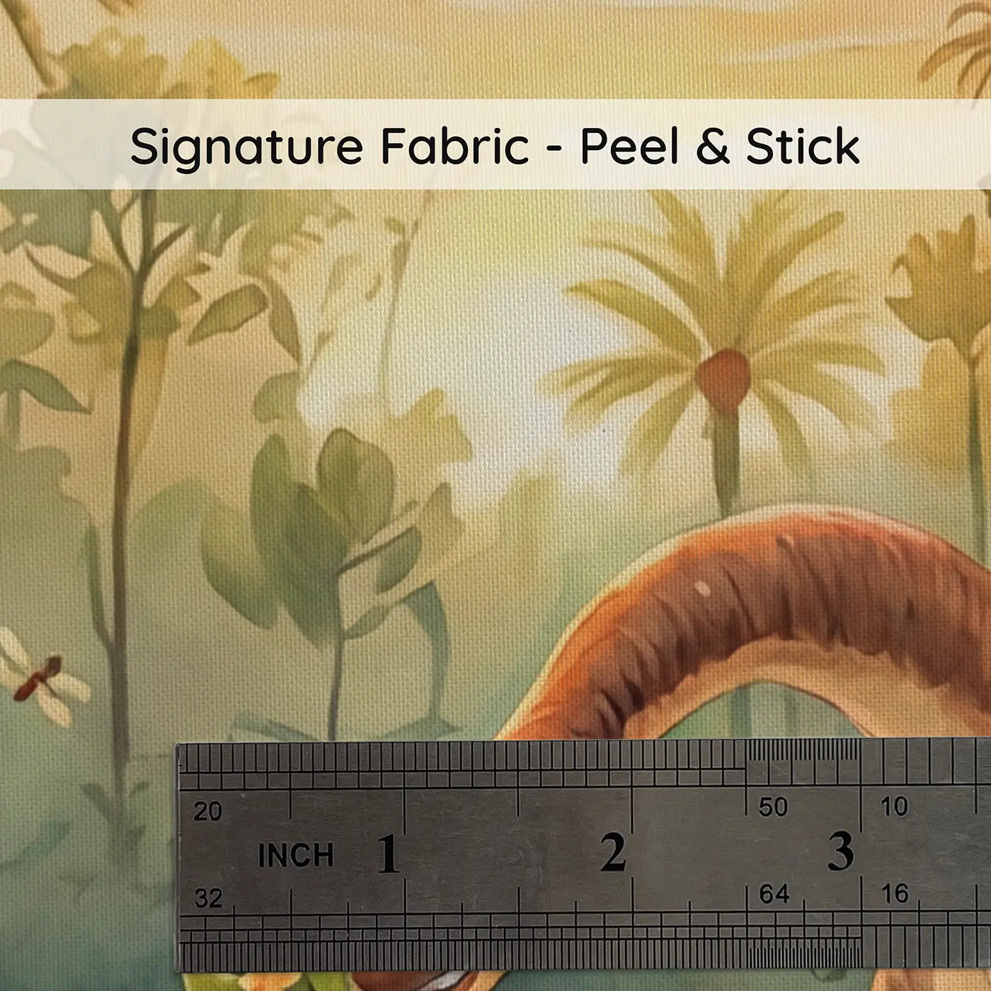 Fabric texture close-up of Dinosaur Family Feast Wallpaper Mural by Whimsy Tots