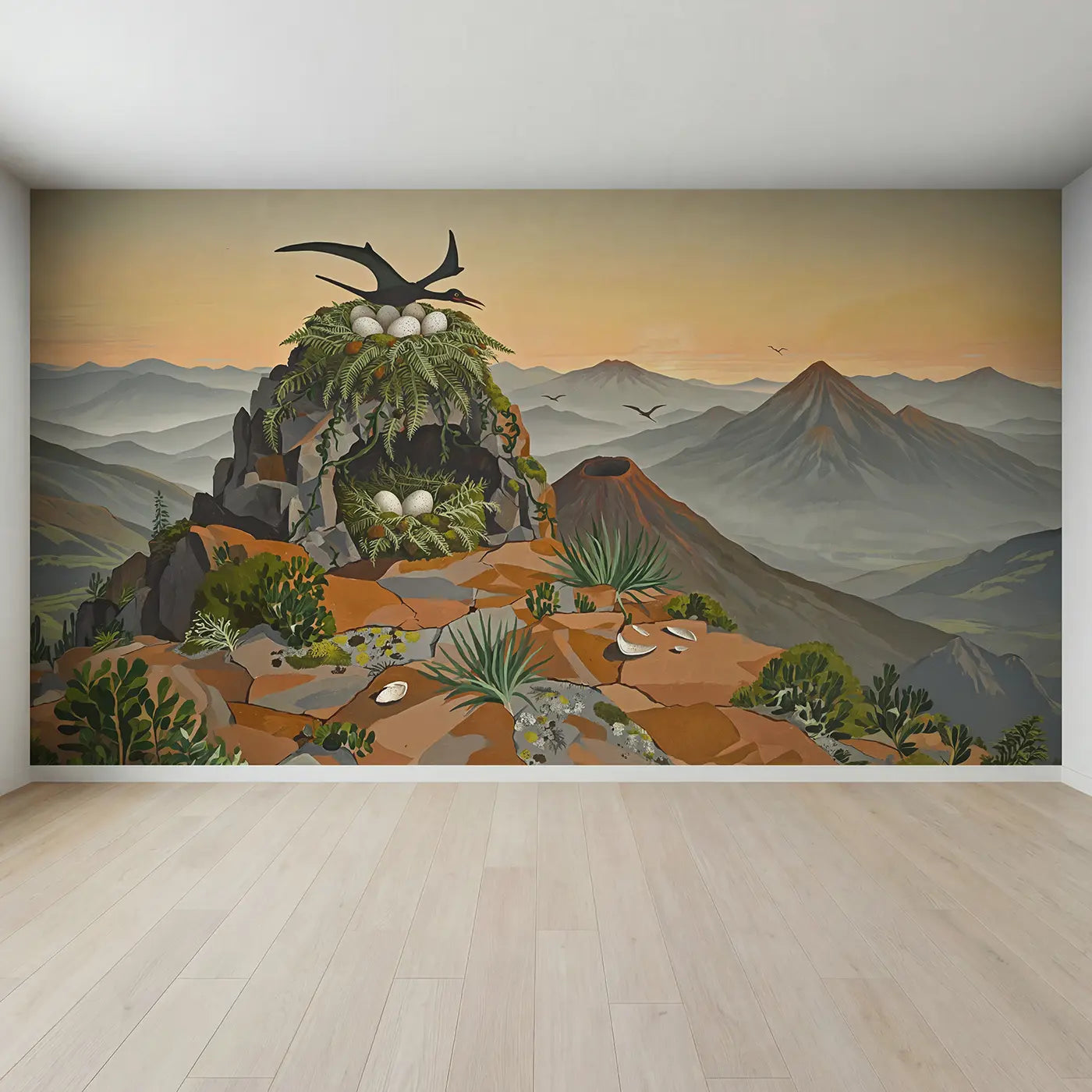 Full view of Pterodactyl Cliff Nest Wallpaper Mural by Whimsy Tots