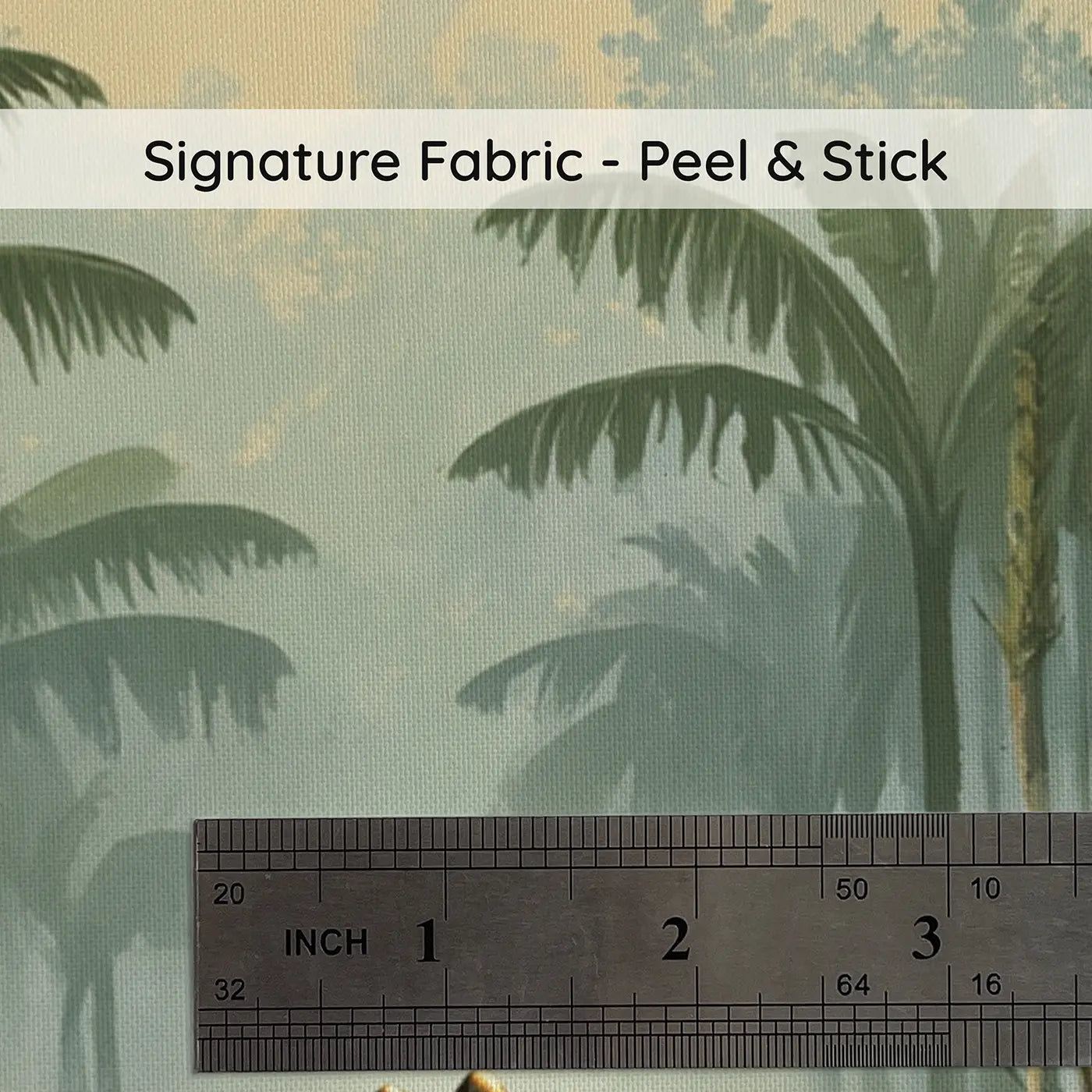 Fabric texture close-up of Playful Triceratops Fern Forest Wallpaper Mural by Whimsy Tots