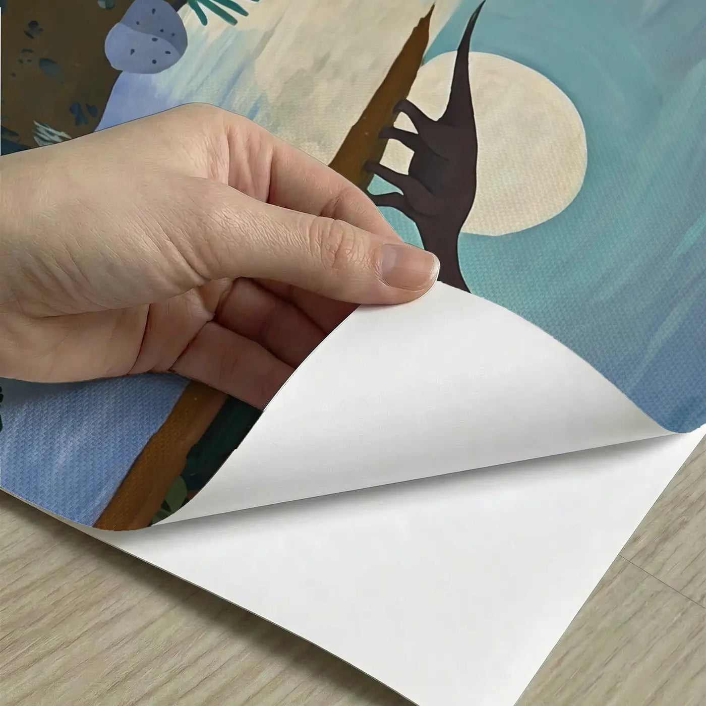 Peel-and-stick detail of Parasaurolophus Choir Moonlit Lake Wallpaper Mural by Whimsy Tots
