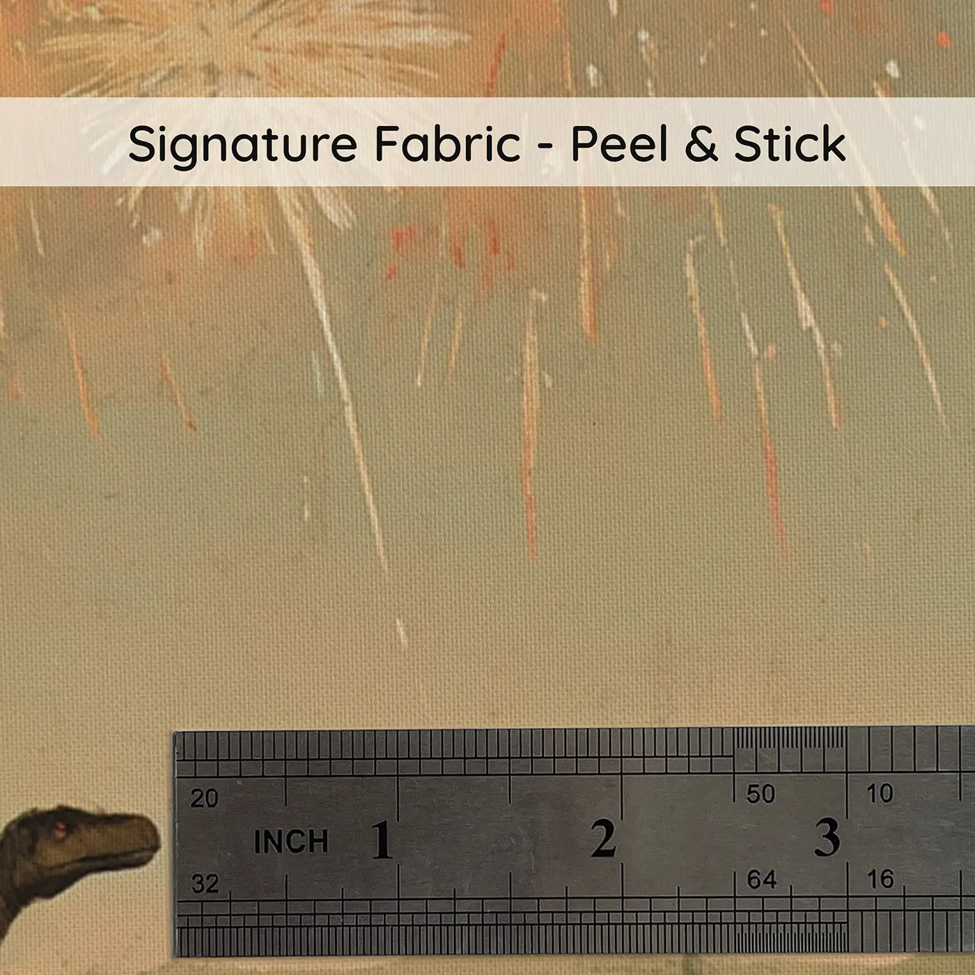 Fabric texture close-up of Dinosaurs Watching Volcanic Fireworks Wallpaper Mural by Whimsy Tots