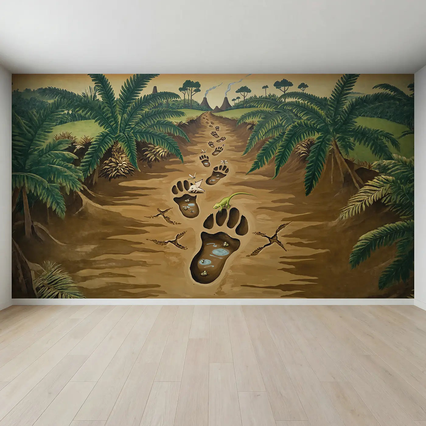 Full view of Dinosaur Footprint Trail Wallpaper Mural by Whimsy Tots