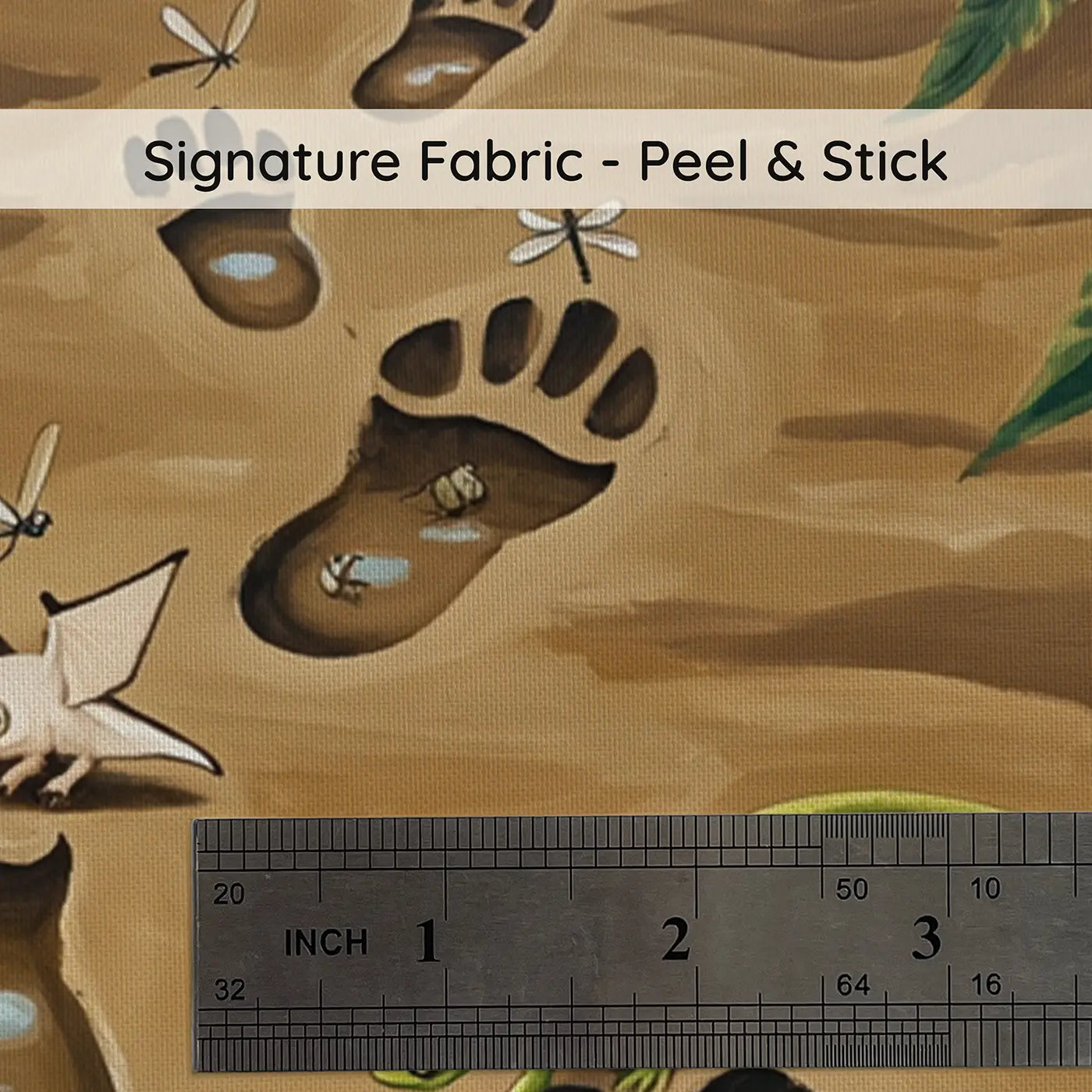 Fabric texture close-up of Dinosaur Footprint Trail Wallpaper Mural by Whimsy Tots