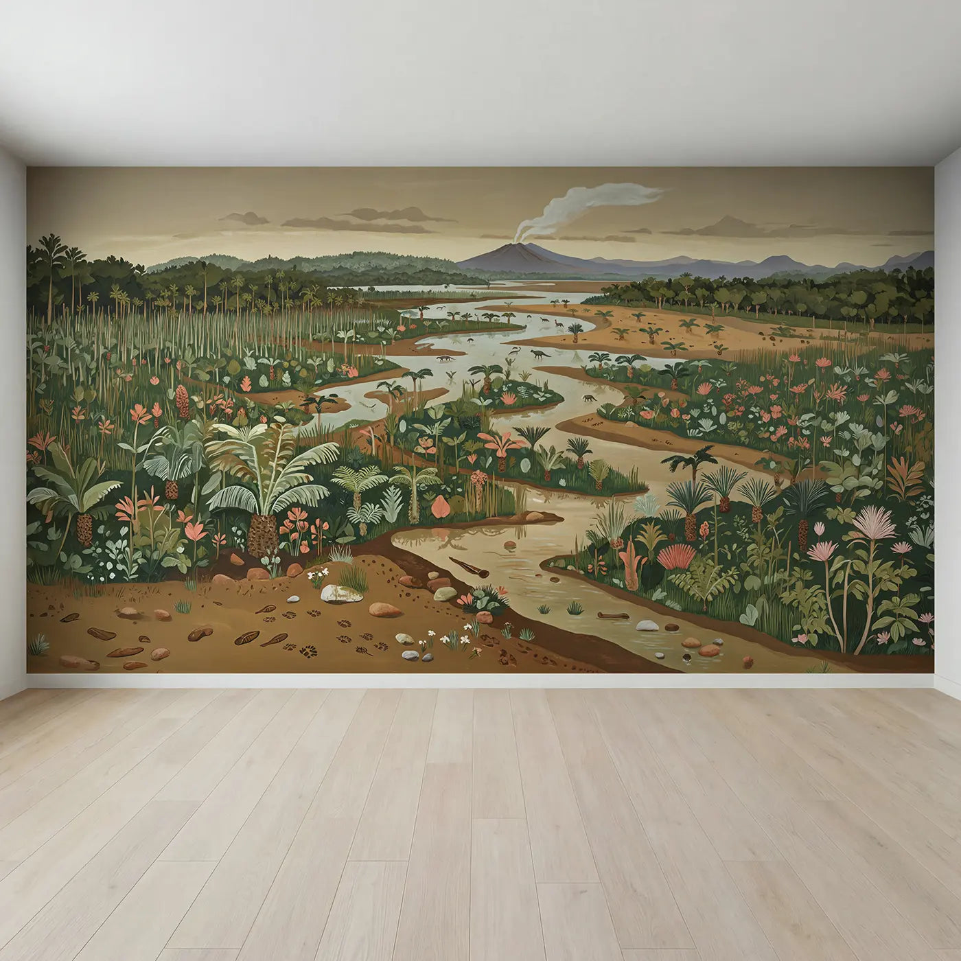 Full view of Prehistoric River Delta Wallpaper Mural by Whimsy Tots