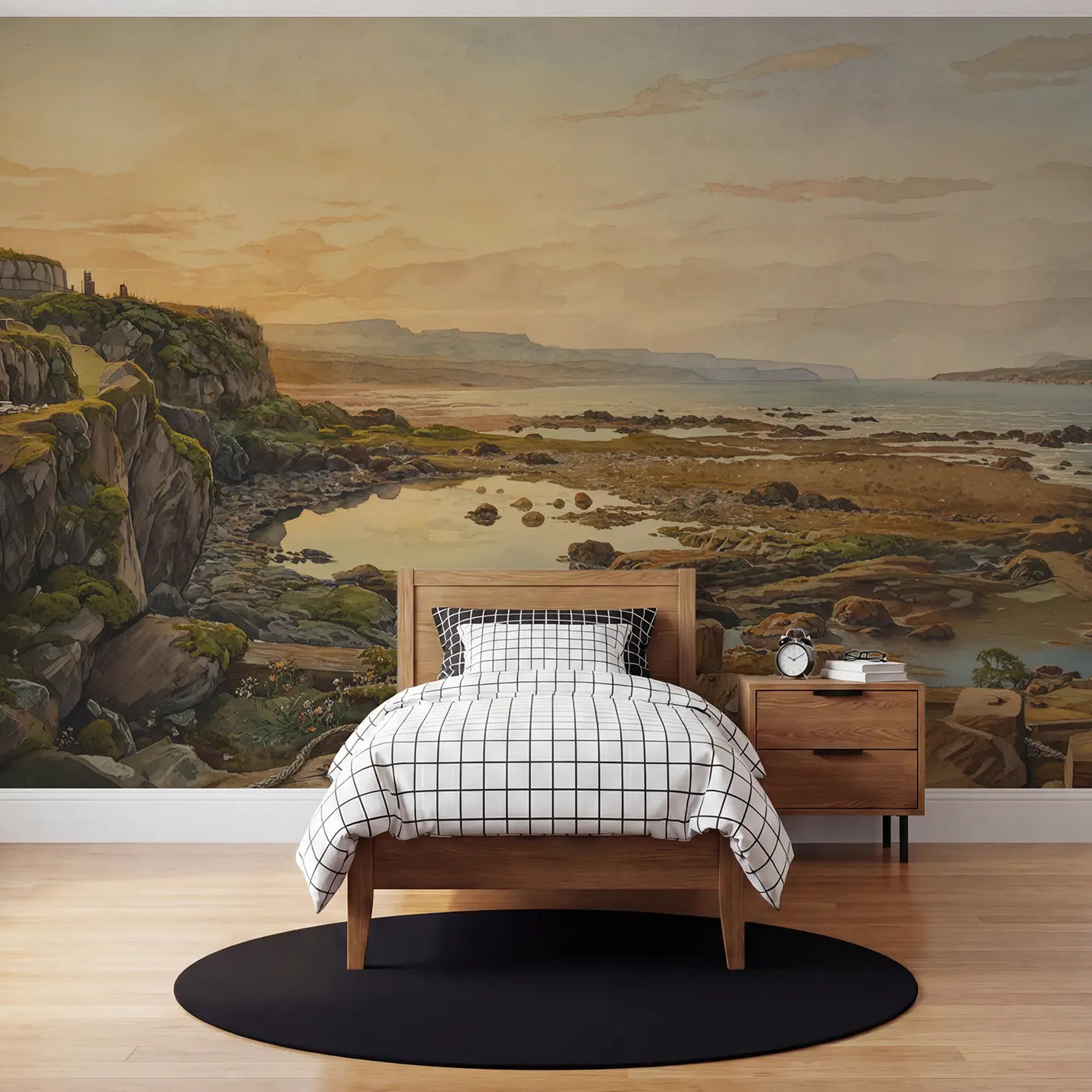 watercolor prehistoric coastline tidal pools wallpaper mural for kids room by Whimsy Tots