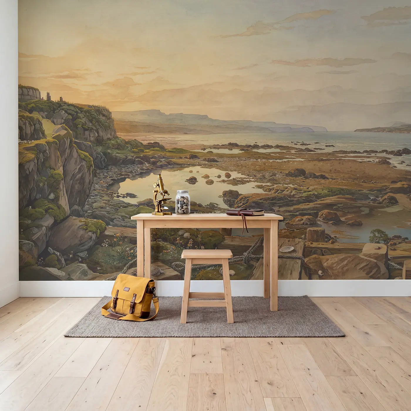Prehistoric Coastline Rocky Pools Wallpaper Mural in playroom setting by Whimsy Tots