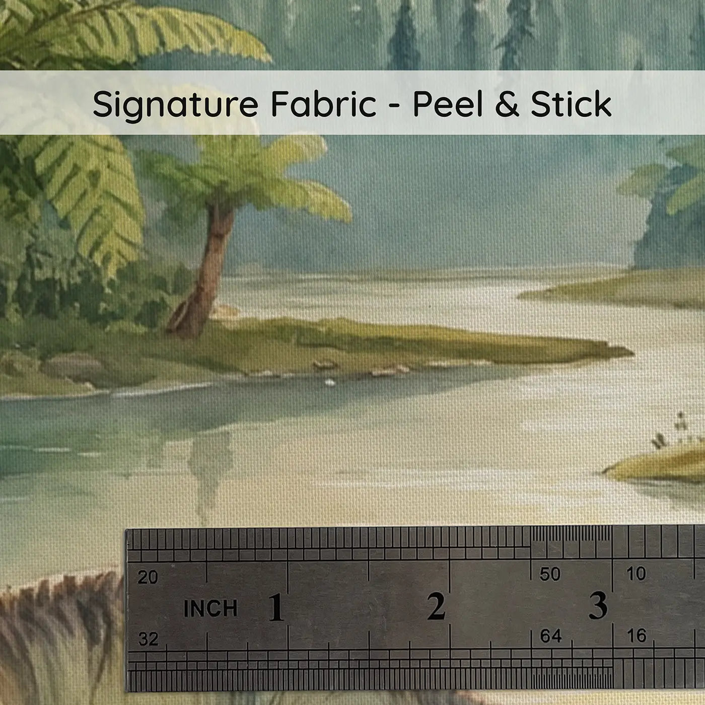 Fabric texture close-up of Brontosaurus River Crossing Wallpaper Mural by Whimsy Tots